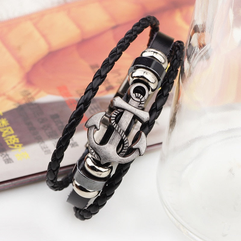 Bracelet en cuir ancre - Mer Aux Trésors