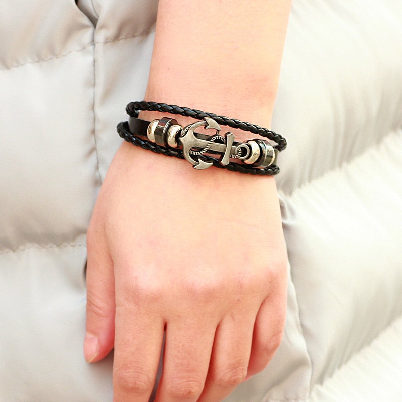 Bracelet en cuir ancre - Mer Aux Trésors
