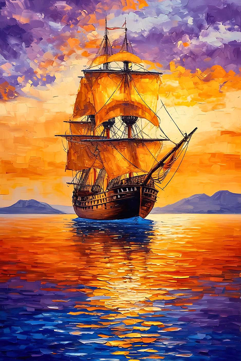 Peinture acrylique bateau mer VOILIER ÉTERNEL