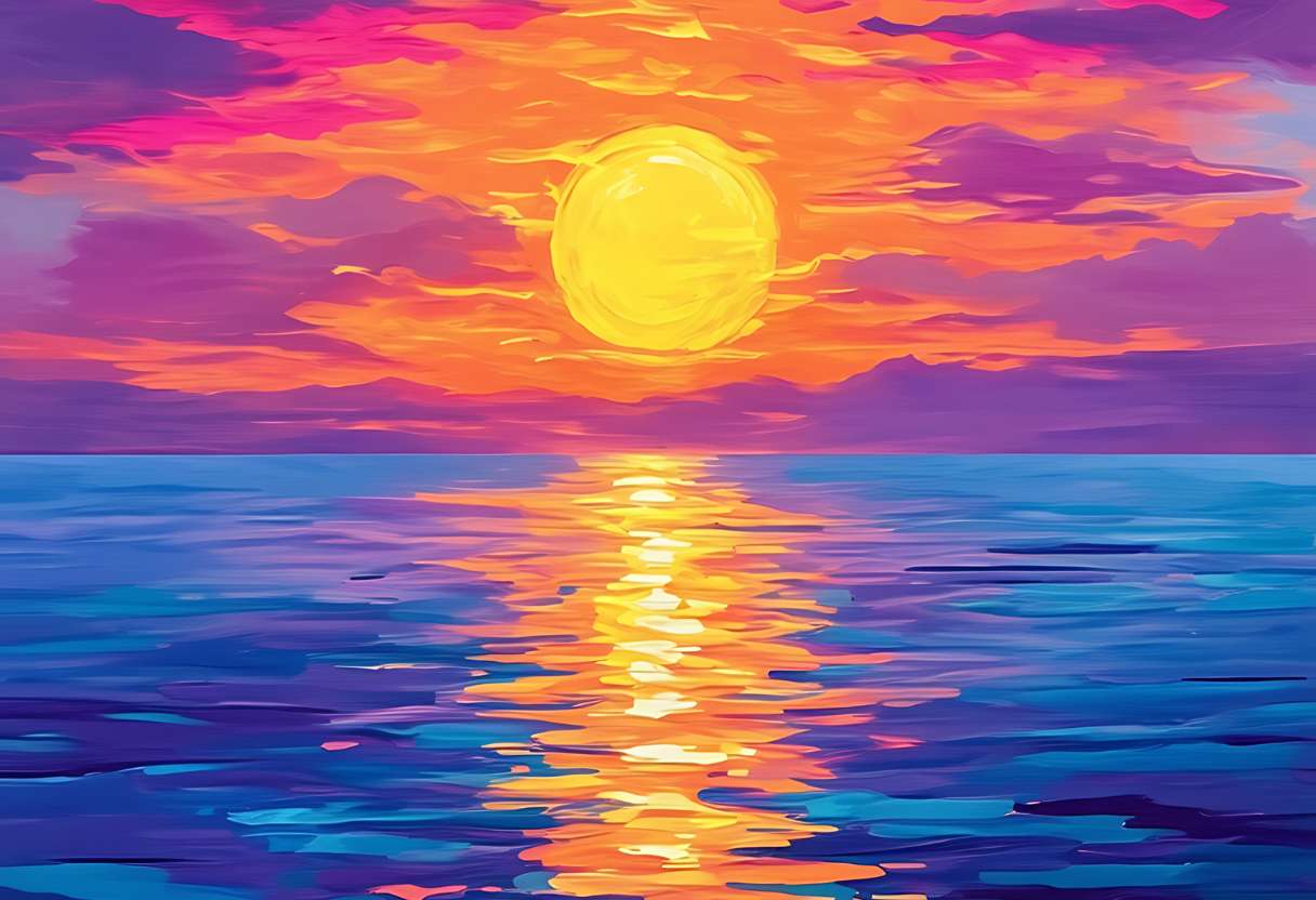 Peinture acrylique coucher de soleil sur la mer MERVEILLE ACRYLIQUE