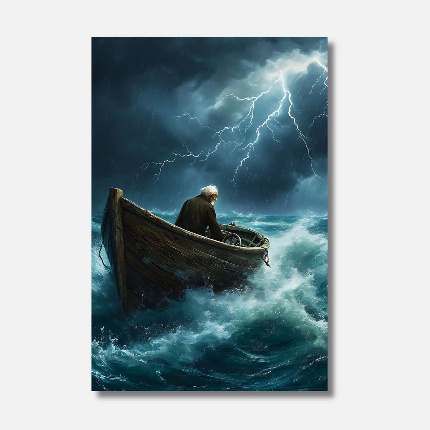 Dans la fureur du ciel et de la mer, le vieux marin affronte vaillamment l'orage, incarnant la résilience et la grandeur d'un cœur intrépide face à la tempête