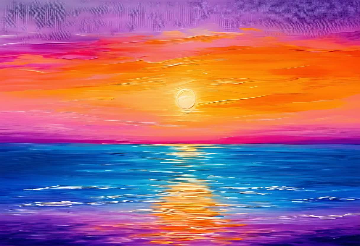 Peinture coucher de soleil sur la mer facile MAGIE DE L'HORIZON