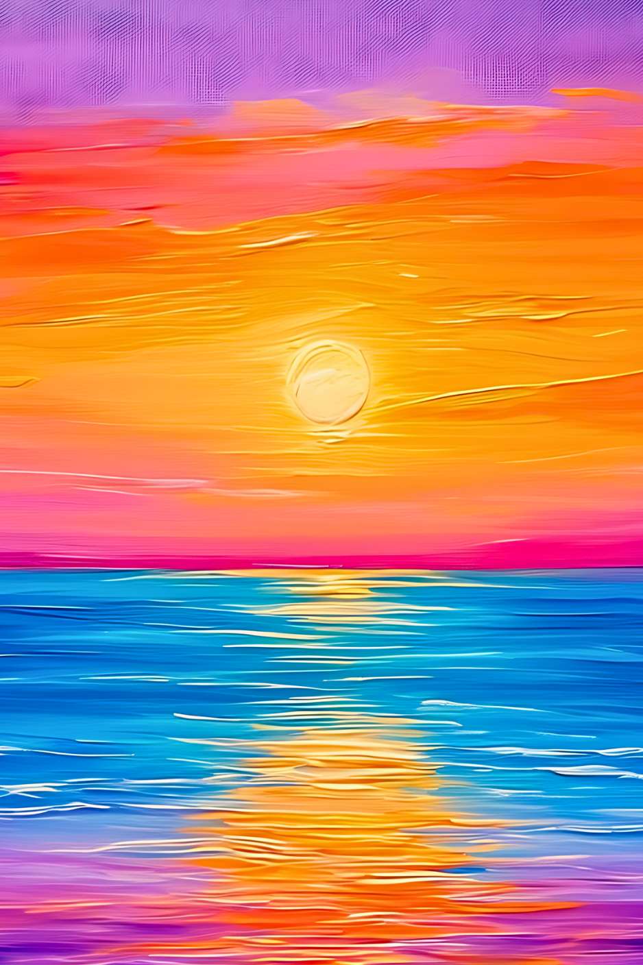 Peinture coucher de soleil sur la mer facile MAGIE DE L'HORIZON
