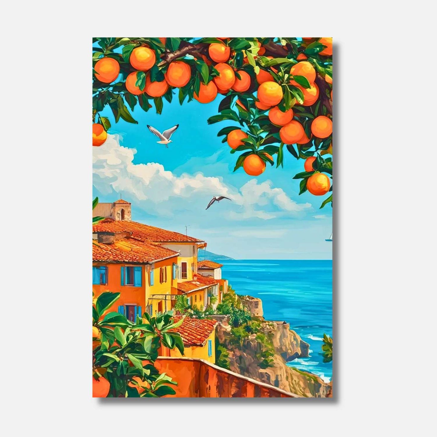 Un éden suspendu entre ciel et mer, où les oranges s'épanouissent sous le regard bienveillant des mouettes, bercées par les vagues et caressées par le souffle du large