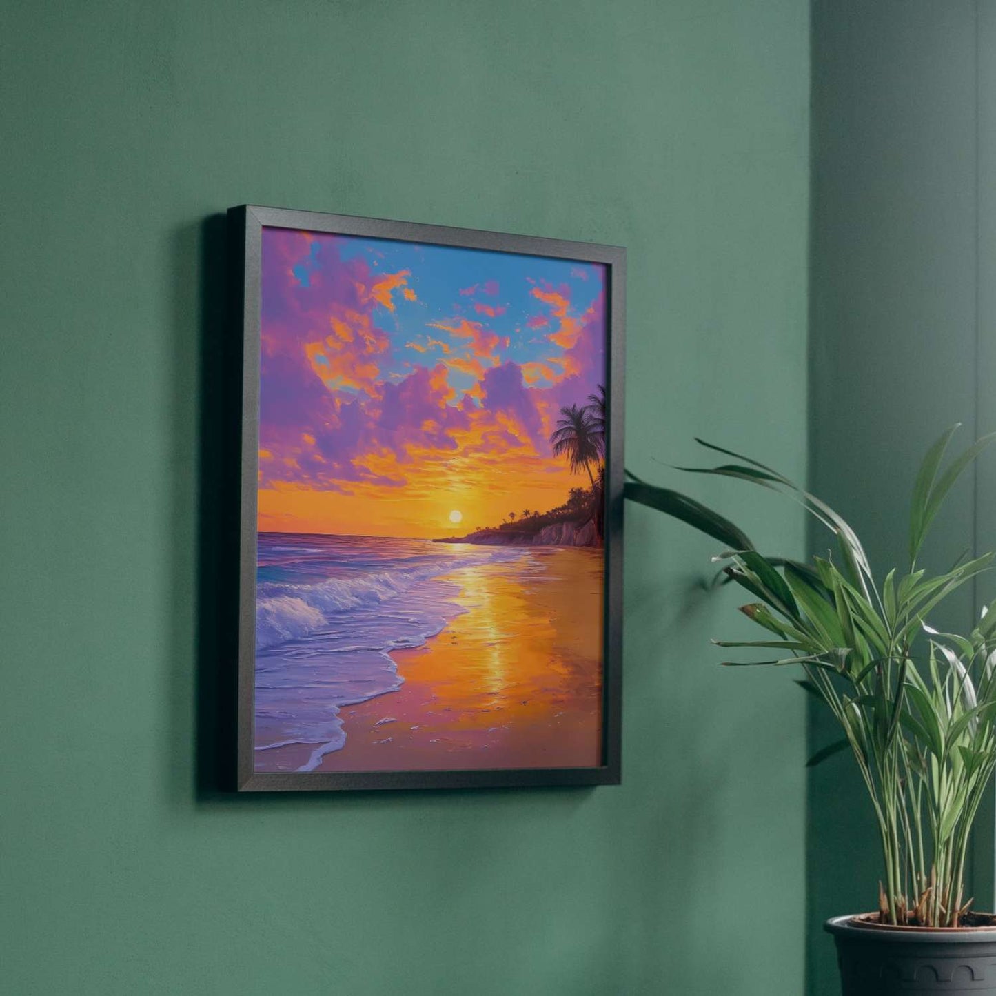 Peinture plage coucher de soleil LUEUR DES ÎLES