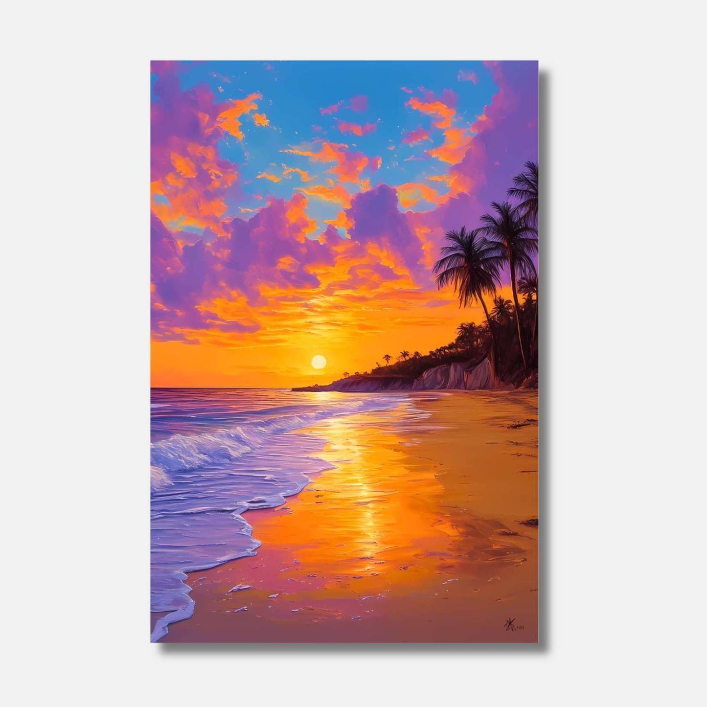 Peinture plage coucher de soleil LUEUR DES ÎLES