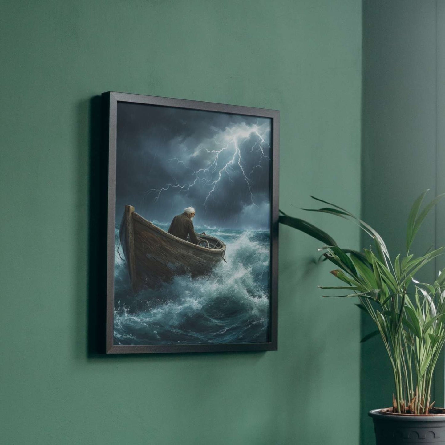 Dans la fureur du ciel et de la mer, le vieux marin affronte vaillamment l'orage, incarnant la résilience et la grandeur d'un cœur intrépide face à la tempête