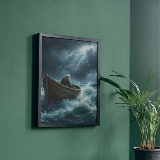Dans la fureur du ciel et de la mer, le vieux marin affronte vaillamment l'orage, incarnant la résilience et la grandeur d'un cœur intrépide face à la tempête