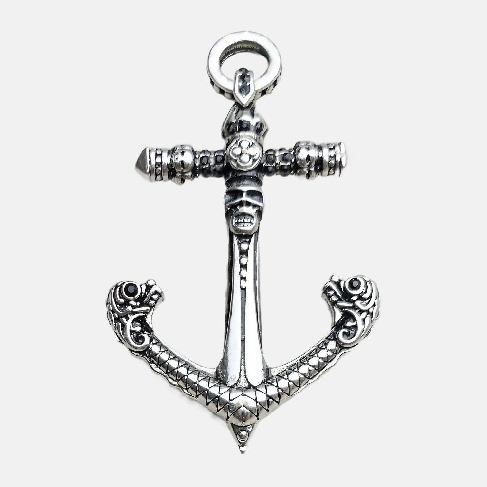 Collier Homme Ancre Marine Acier Inoxydable – Pendentif Vintage Zircone, Style Nautique Hip Hop, Chaîne 55 Cm