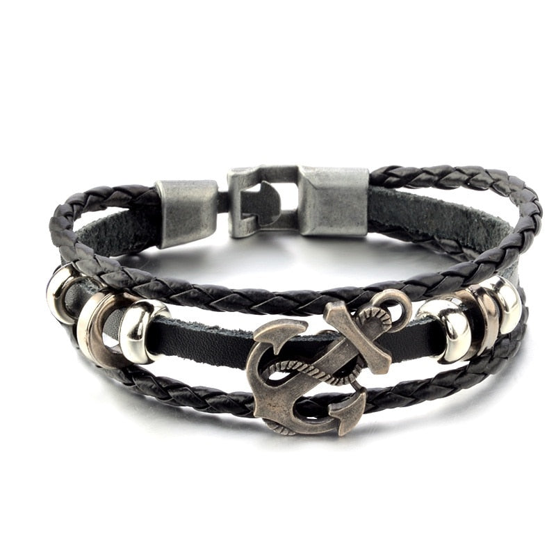 Bracelet en cuir ancre - Mer Aux Trésors