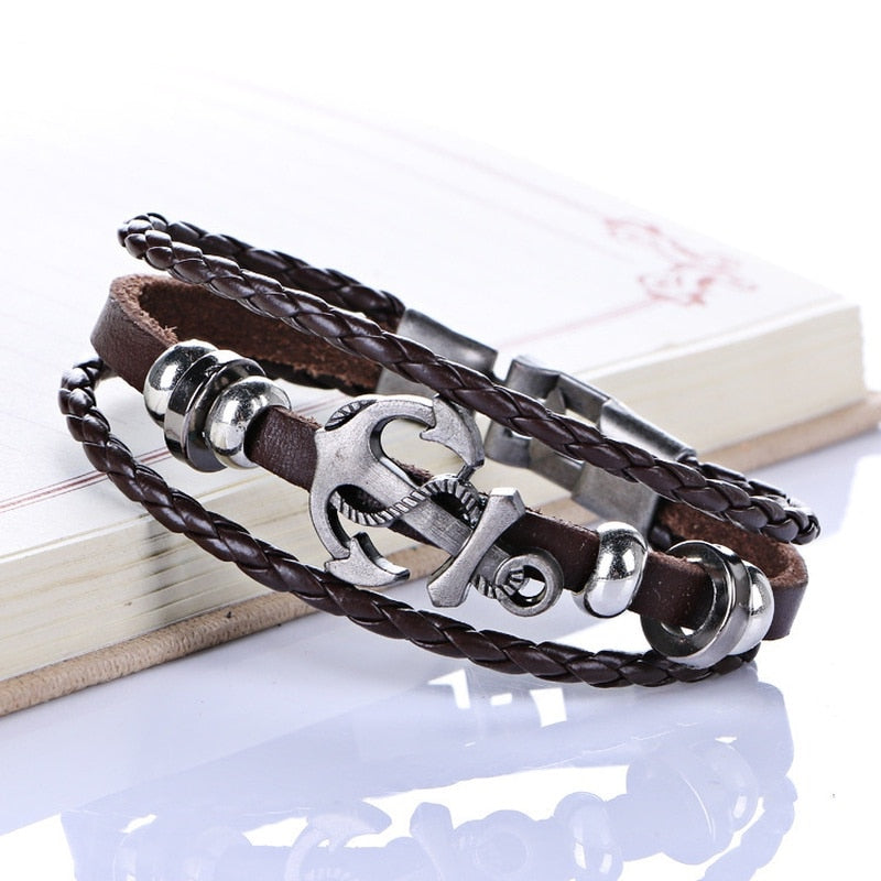 Bracelet en cuir ancre - Mer Aux Trésors