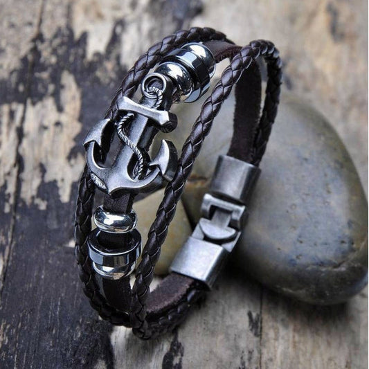 Bracelet en cuir ancre - Mer Aux Trésors
