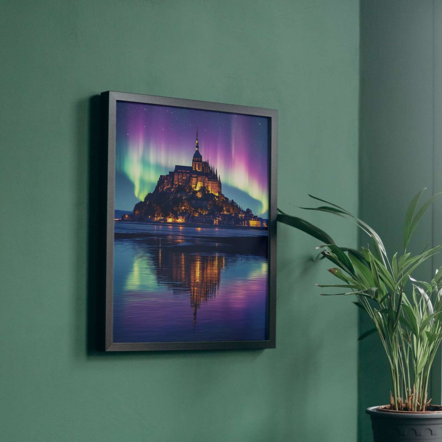 Tableau Mont Saint-Michel aurore boréale ILLUMINATION