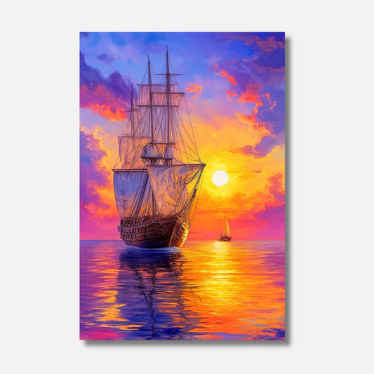 Tableau bateau peintre LES VOILES DU CRÉPUSCULE