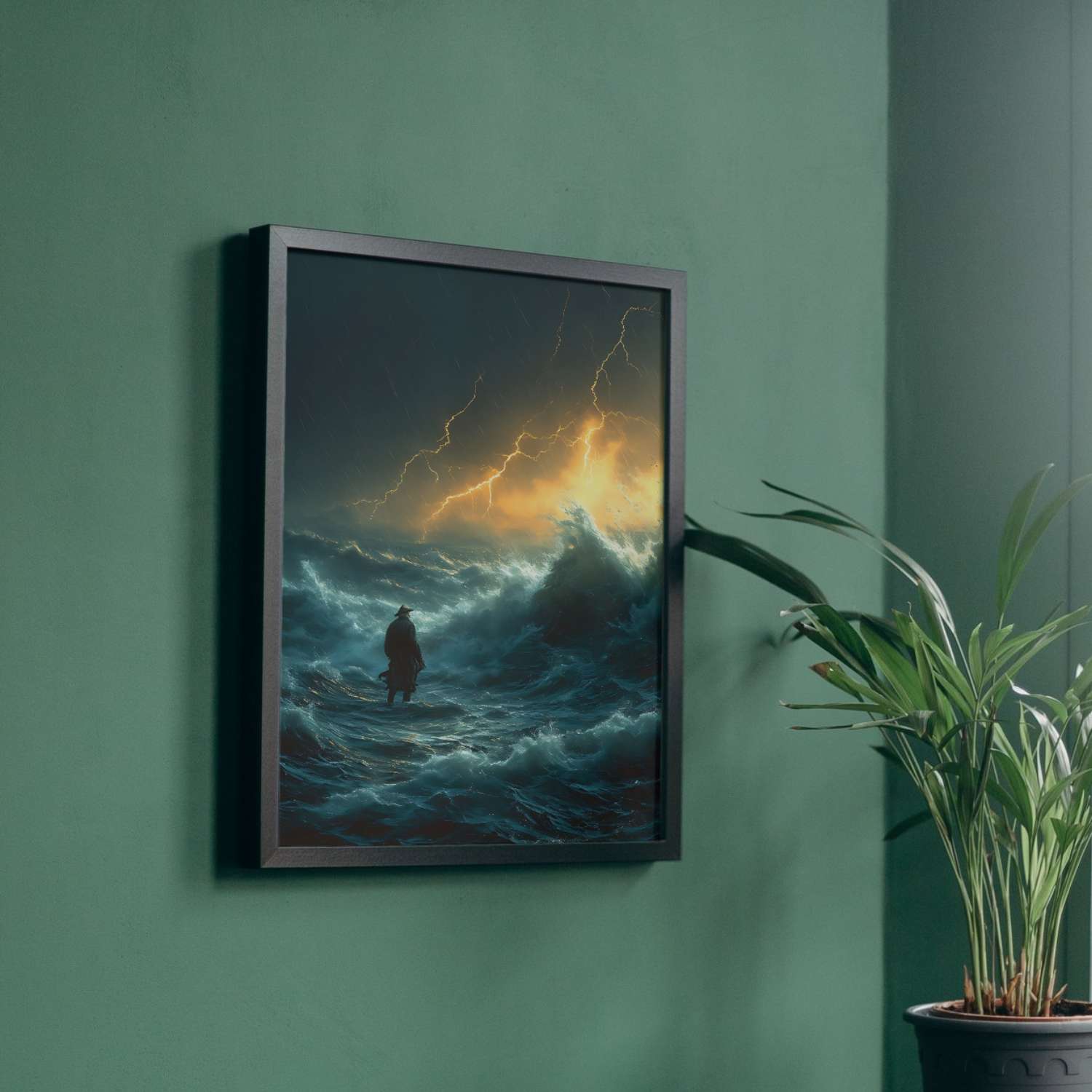 Tel un marin solitaire, je contemple l'immensité des flots déchaînés, où les éclairs illuminent le chaos des vagues tumultueuses, révélant la beauté sauvage et indomptée de l'océan en furie