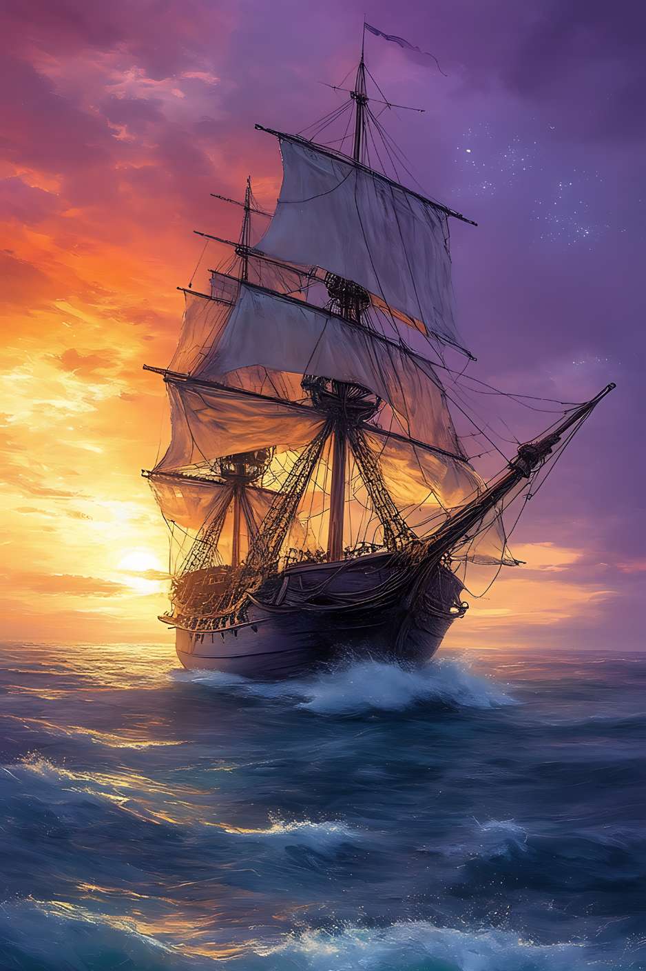 Tableau mer et bateau ODE À L'OCÉAN