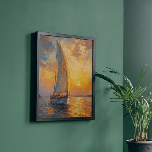 Tableau bateau peinture VOILE DORÉE