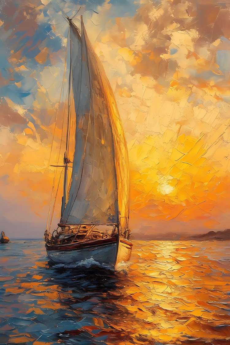 Tableau bateau peinture VOILE DORÉE