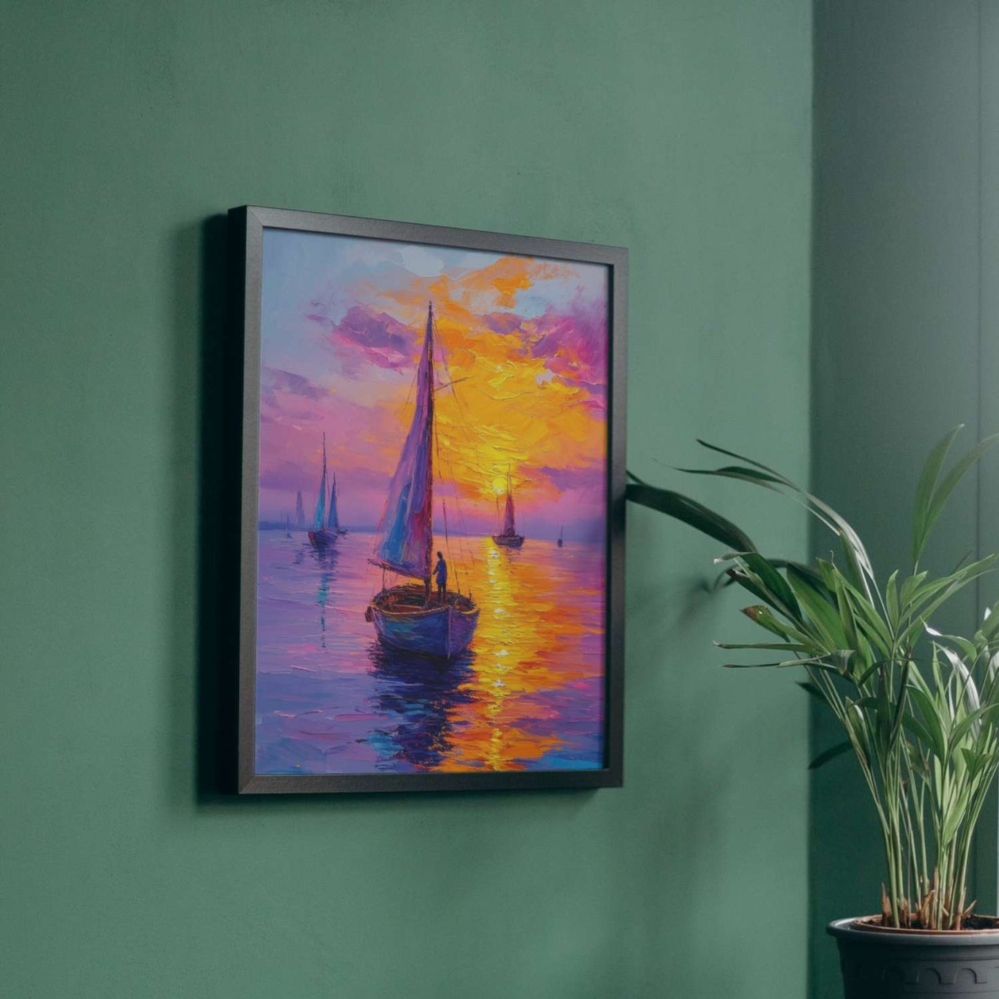 Tableau peinture coucher de soleil POÉSIE DES VOILIERS