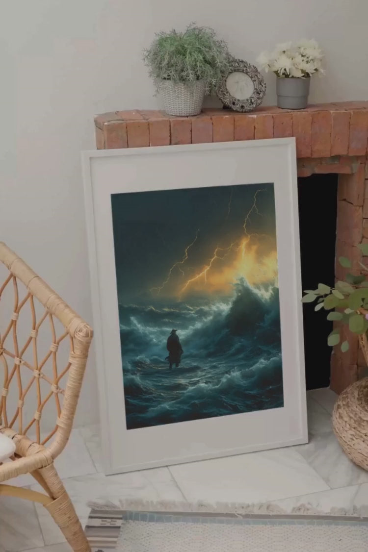 Tel un marin solitaire, je contemple l'immensité des flots déchaînés, où les éclairs illuminent le chaos des vagues tumultueuses, révélant la beauté sauvage et indomptée de l'océan en furie