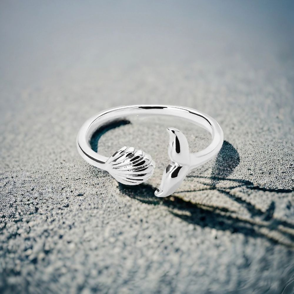 Bague argentée queue de sirène et coquillage PUPU - Mer Aux Trésors