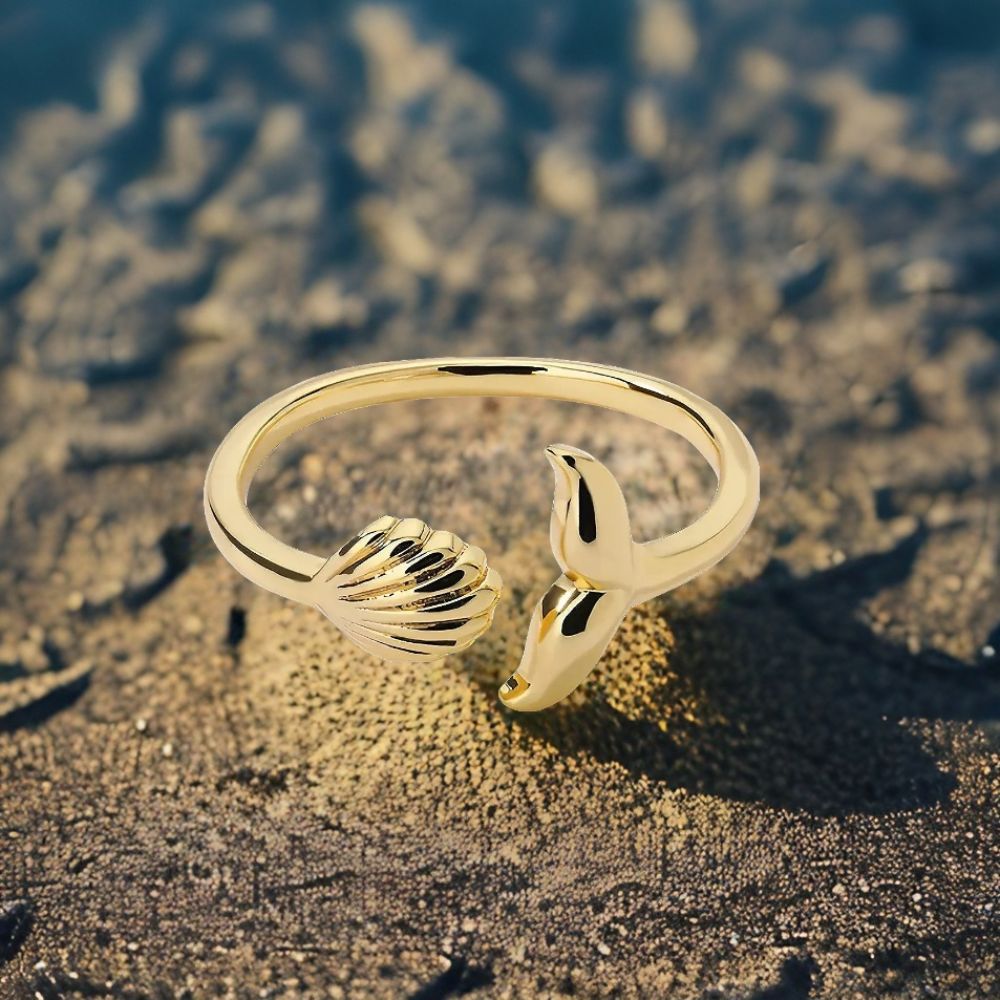Bague dorée queue de sirène et coquillage ONE - Mer Aux Trésors