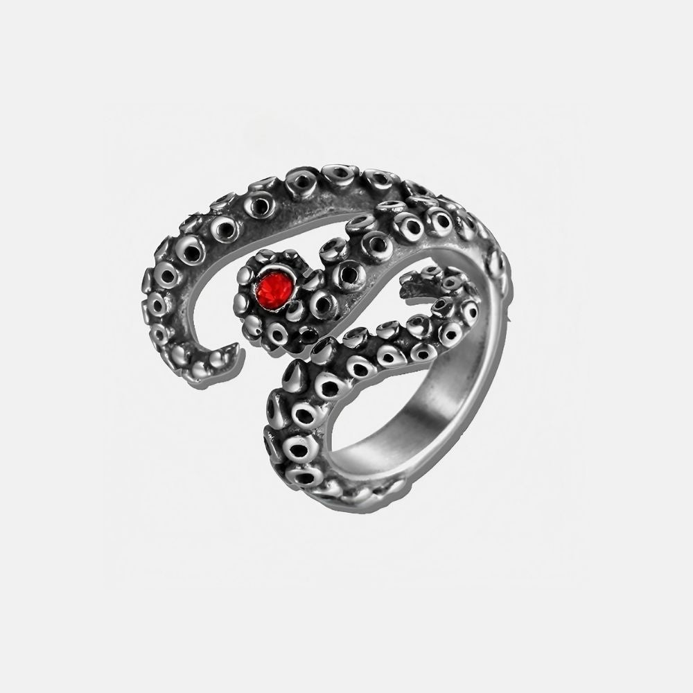 Bague poulpe à la pierre rouge POHAKU - Mer Aux Trésors