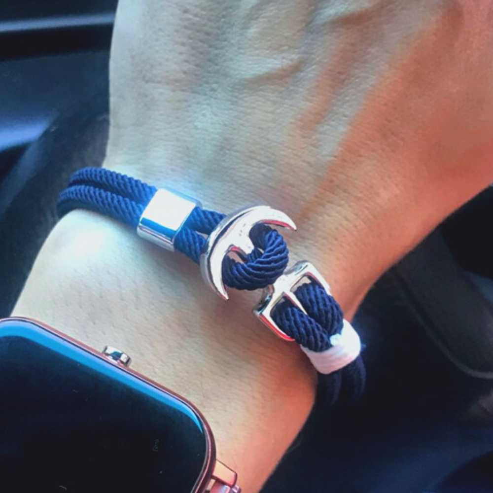 Bracelet ancre doré bleu GULA - Mer Aux Trésors