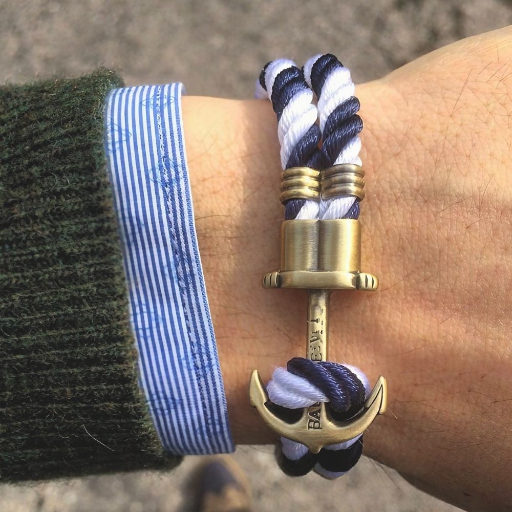 Bracelet ancre véritable bleu et blanc OAI - Mer Aux Trésors