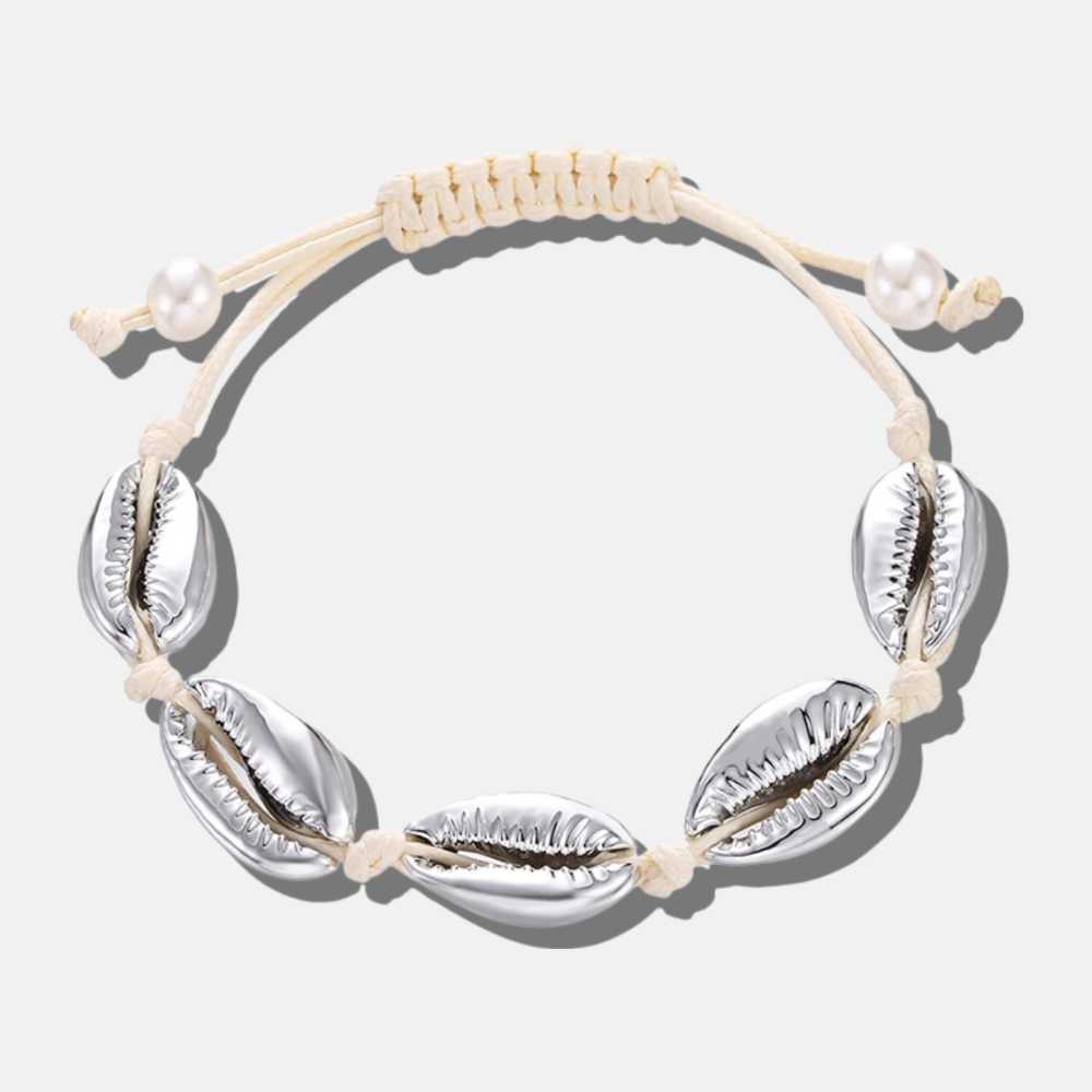 Bracelet blanc aux coquillages argentés - Mer Aux Trésors