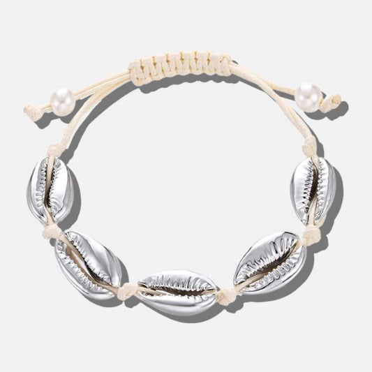 Bracelet blanc aux coquillages argentés - Mer Aux Trésors
