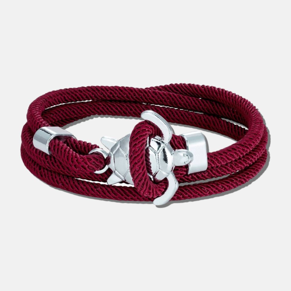 Bracelet bordeaux et sa tortue argentée WAINA - Mer Aux Trésors