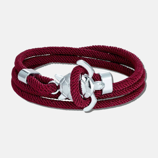 Bracelet bordeaux et sa tortue argentée WAINA - Mer Aux Trésors