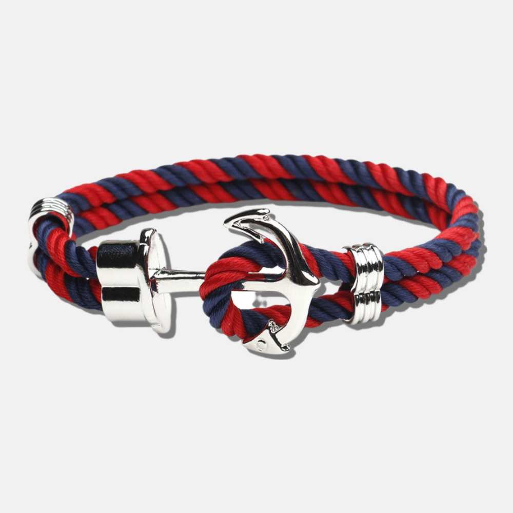 Bracelet ancre argent rouge et bleu KAI - Mer Aux Trésors