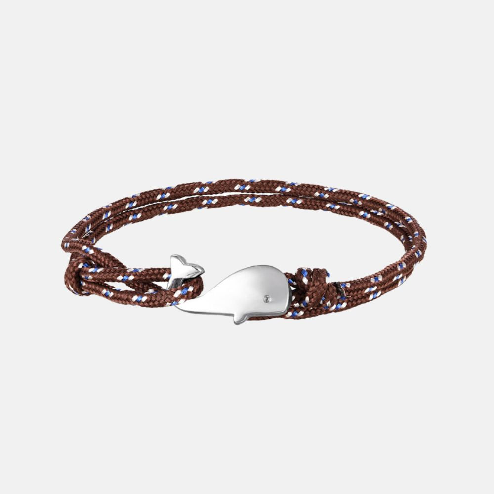 Bracelet marron et sa baleine argentée AKENA - Mer Aux Trésors