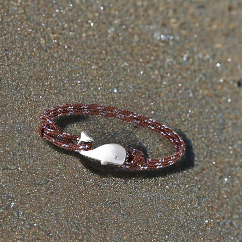 Bracelet marron et sa baleine argentée AKENA - Mer Aux Trésors
