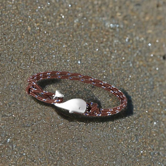 Bracelet marron et sa baleine argentée AKENA - Mer Aux Trésors