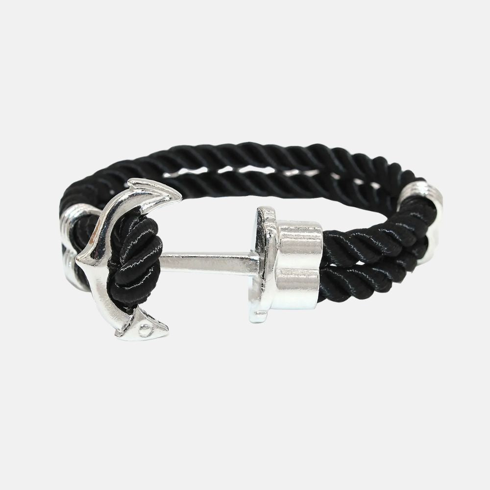Bracelet noir ancre argentée HINAHINA - Mer Aux Trésors