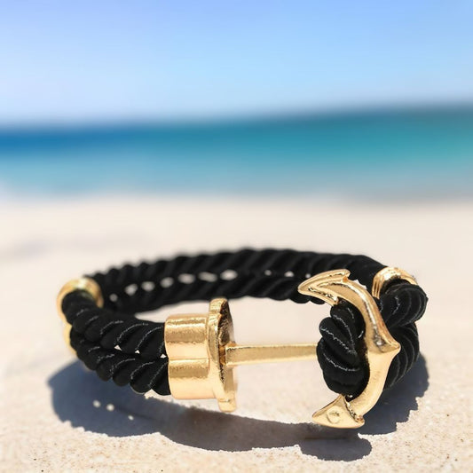 Bracelet noir ancre dorée ONE - Mer Aux Trésors