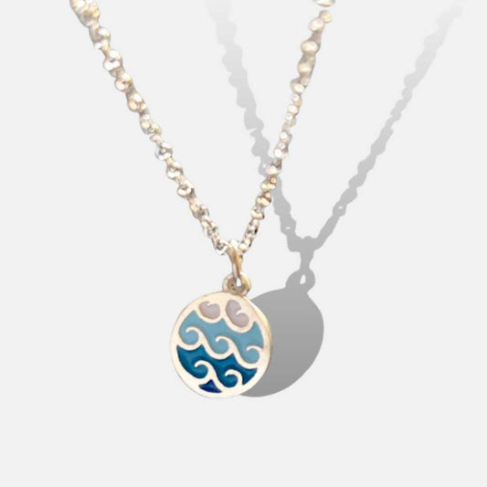 Collier argenté à la vague bleue - Mer Aux Trésors