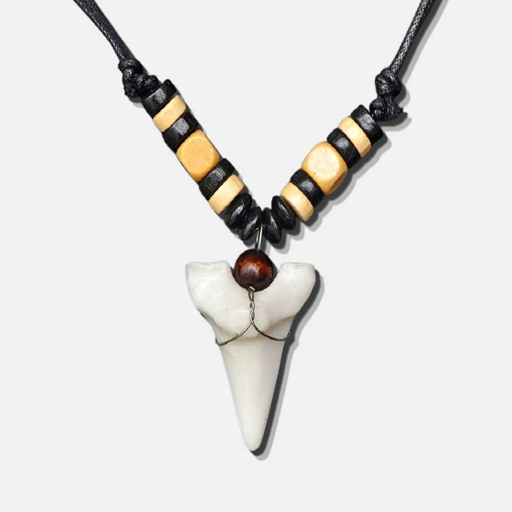 Collier dent de requin perles de bois - Mer Aux Trésors