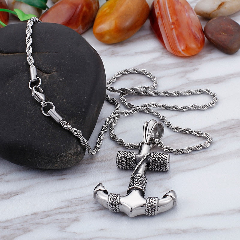 Collier argenté ancre et corde de marin - Mer Aux Trésors