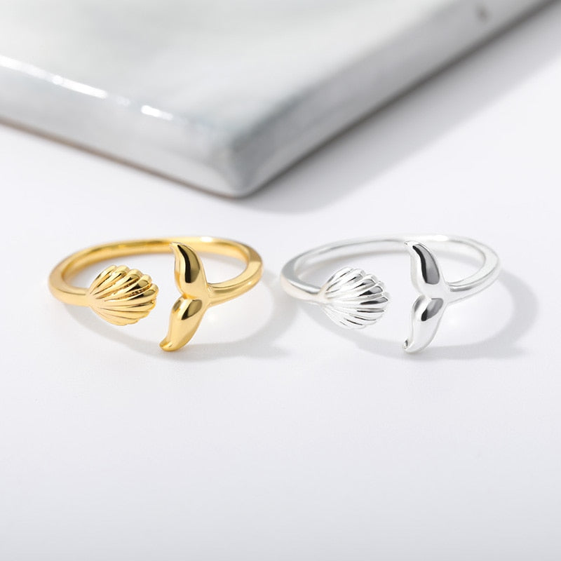 Bague argentée queue de sirène et coquillage PUPU - Mer Aux Trésors