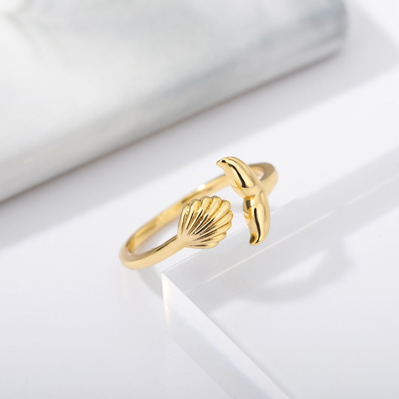 Bague dorée queue de sirène et coquillage ONE - Mer Aux Trésors