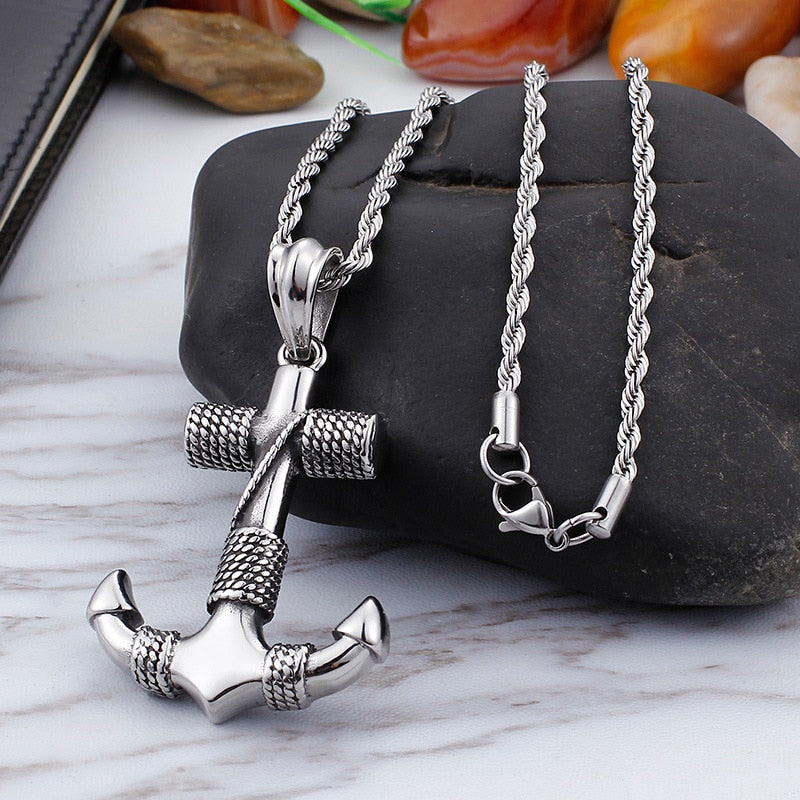Collier argenté ancre et corde de marin - Mer Aux Trésors