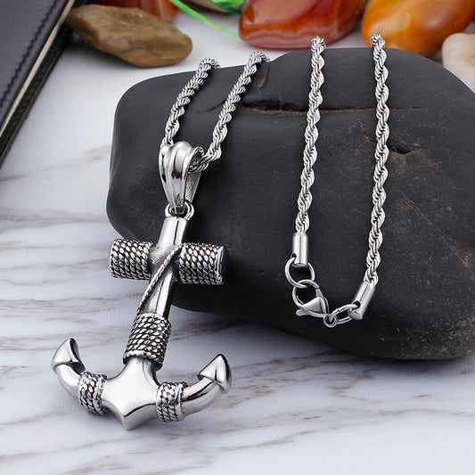 Collier argenté ancre et corde de marin - Mer Aux Trésors