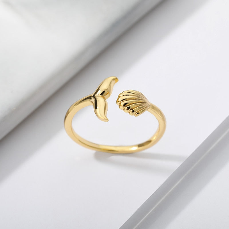 Bague dorée queue de sirène et coquillage ONE - Mer Aux Trésors