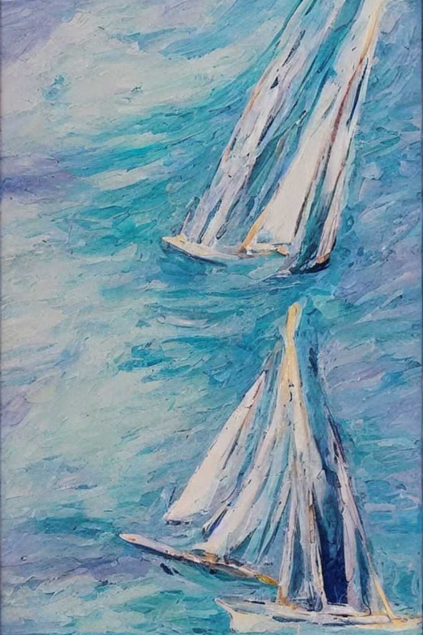Tableau abstrait voiliers sur la mer - Mer Aux Trésors