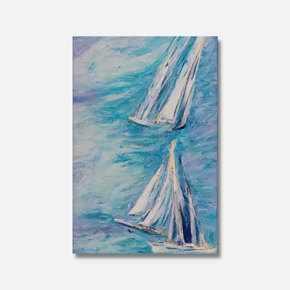 Tableau abstrait voiliers sur la mer - Mer Aux Trésors