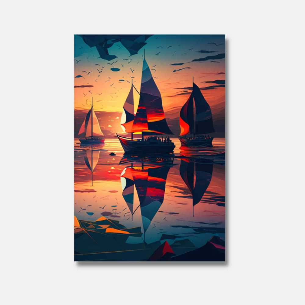 Tableau peinture voiliers abstraits - navigation abstraite - Mer Aux Trésors